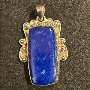 Vintage Southwestern Tribal Lapis Lazuli Sterling Silver Deep Blue Color Pendant